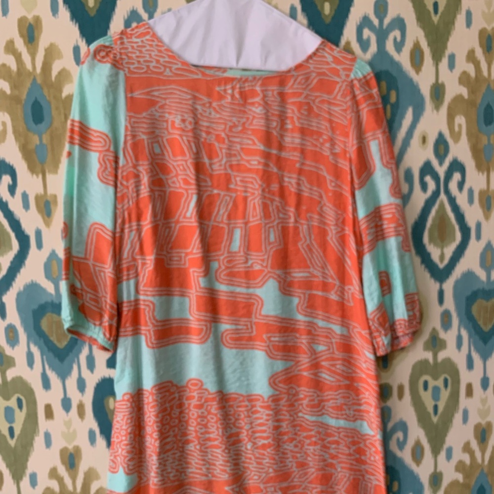 light turquoise and orange linen dress